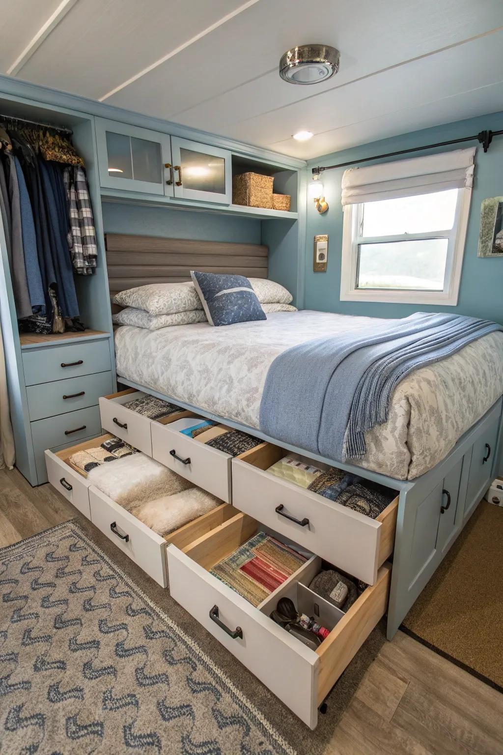 Hidden storage with under-bed solutions.