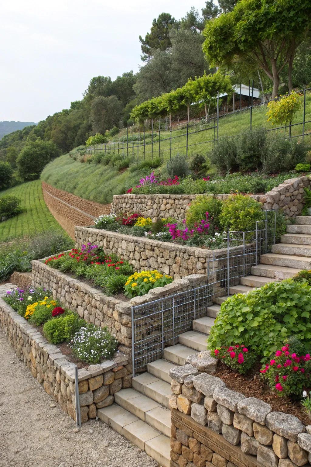 Add dimension with gabion terraced levels.