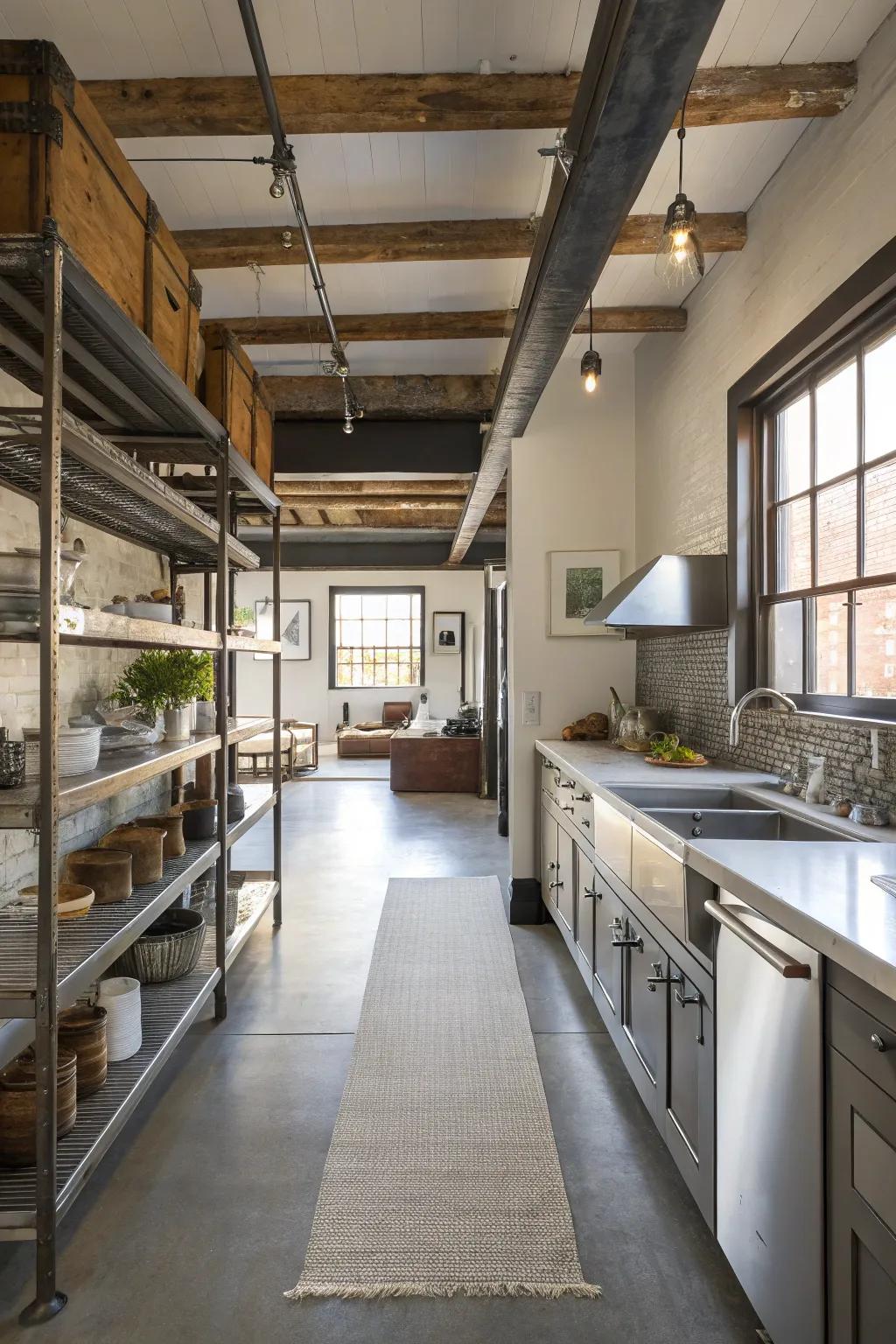 Industrial touches add a modern and edgy feel to the design.