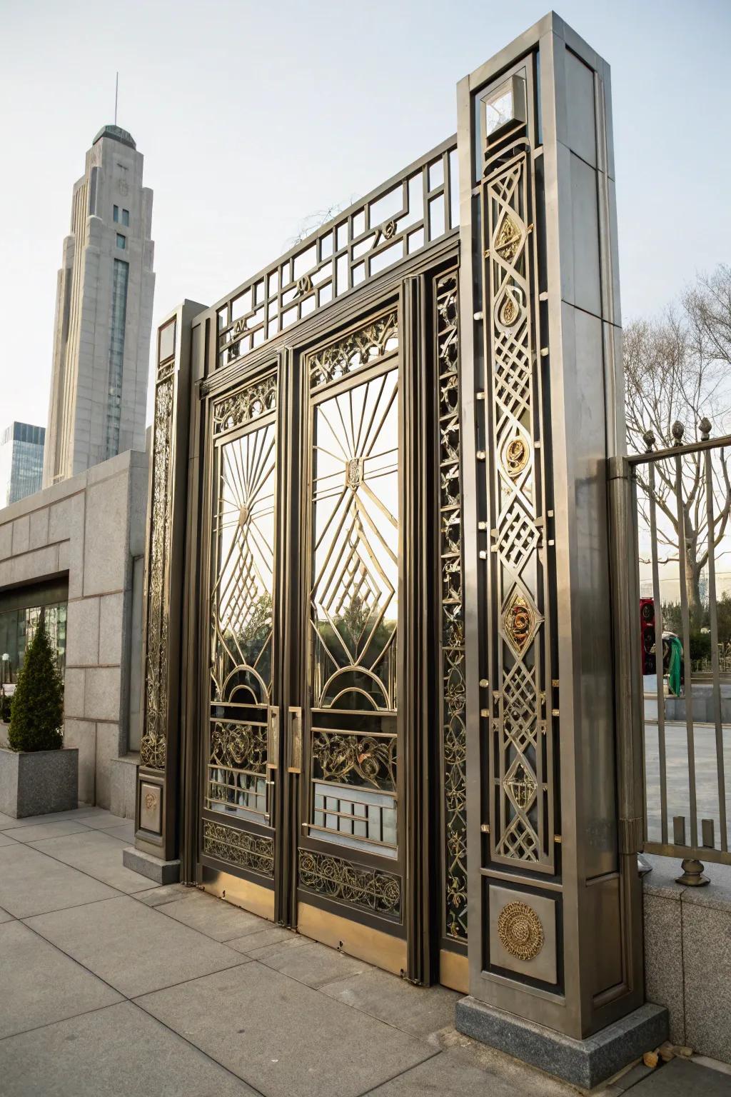 An art deco gate embodies a hint of 1920s glamour.