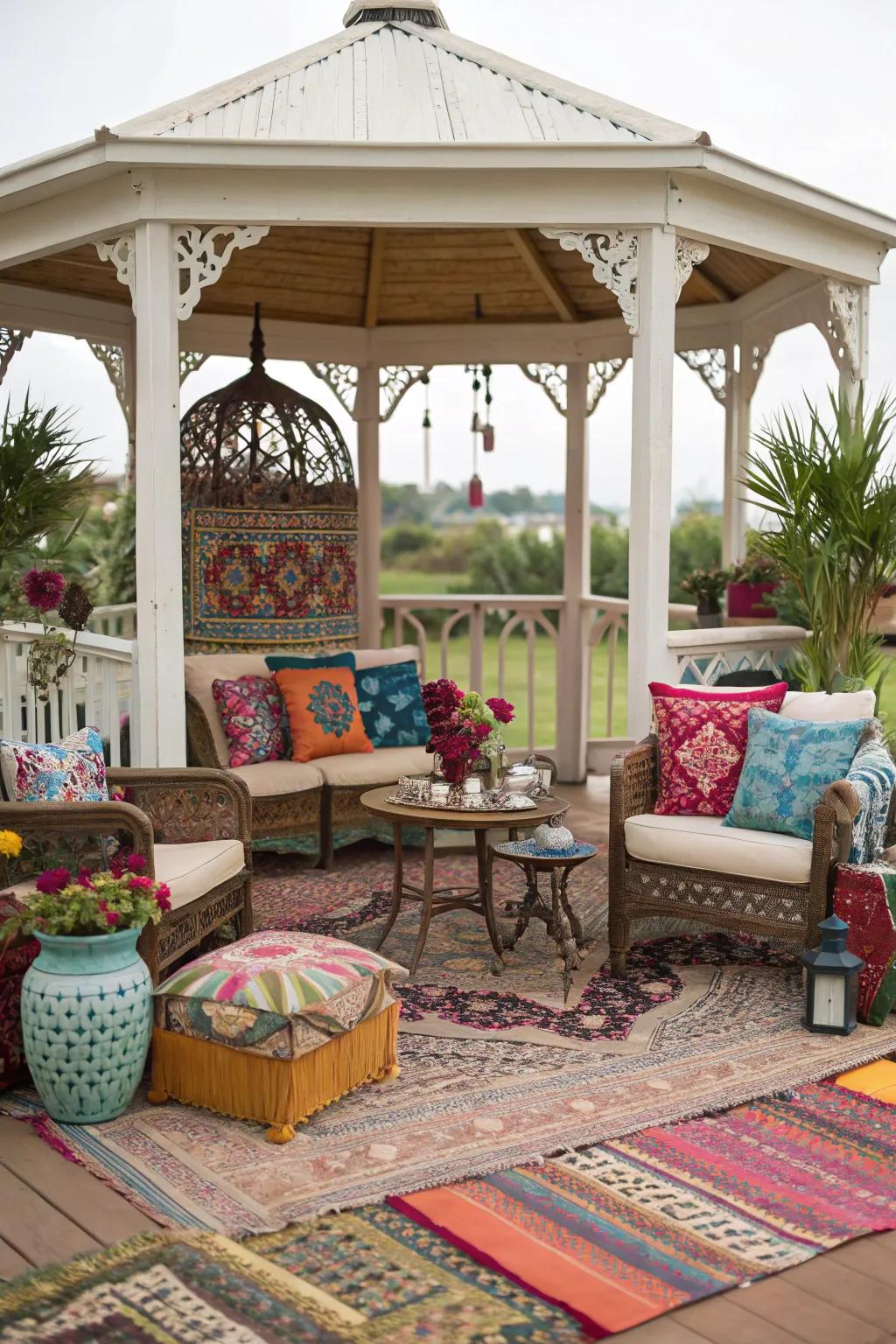 An eclectic mix adds personality to your gazebo.