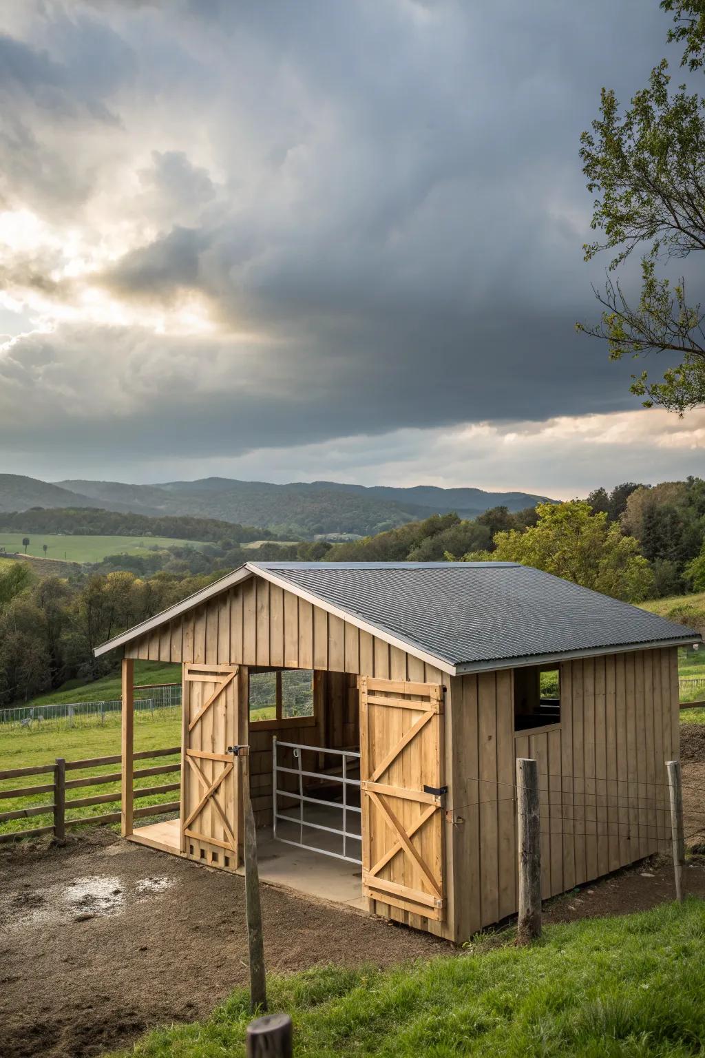 This weather-shielded goat barn guarantees comfort in any environment.