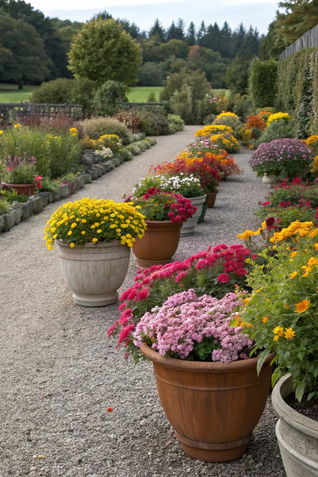 Seasonal blooms ensure a continuously lively garden display.