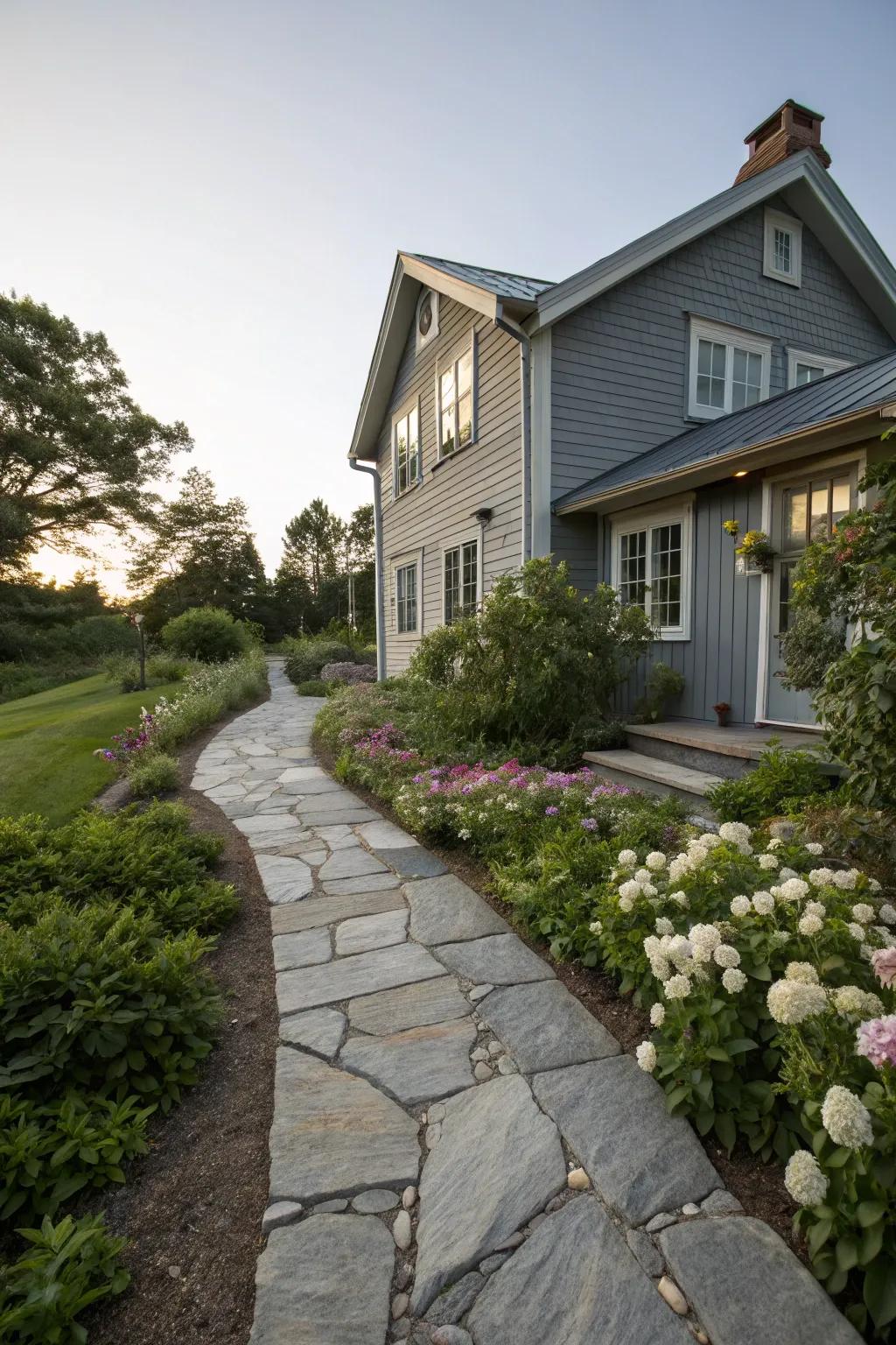 Elegance with a natural artificial stone walkway.