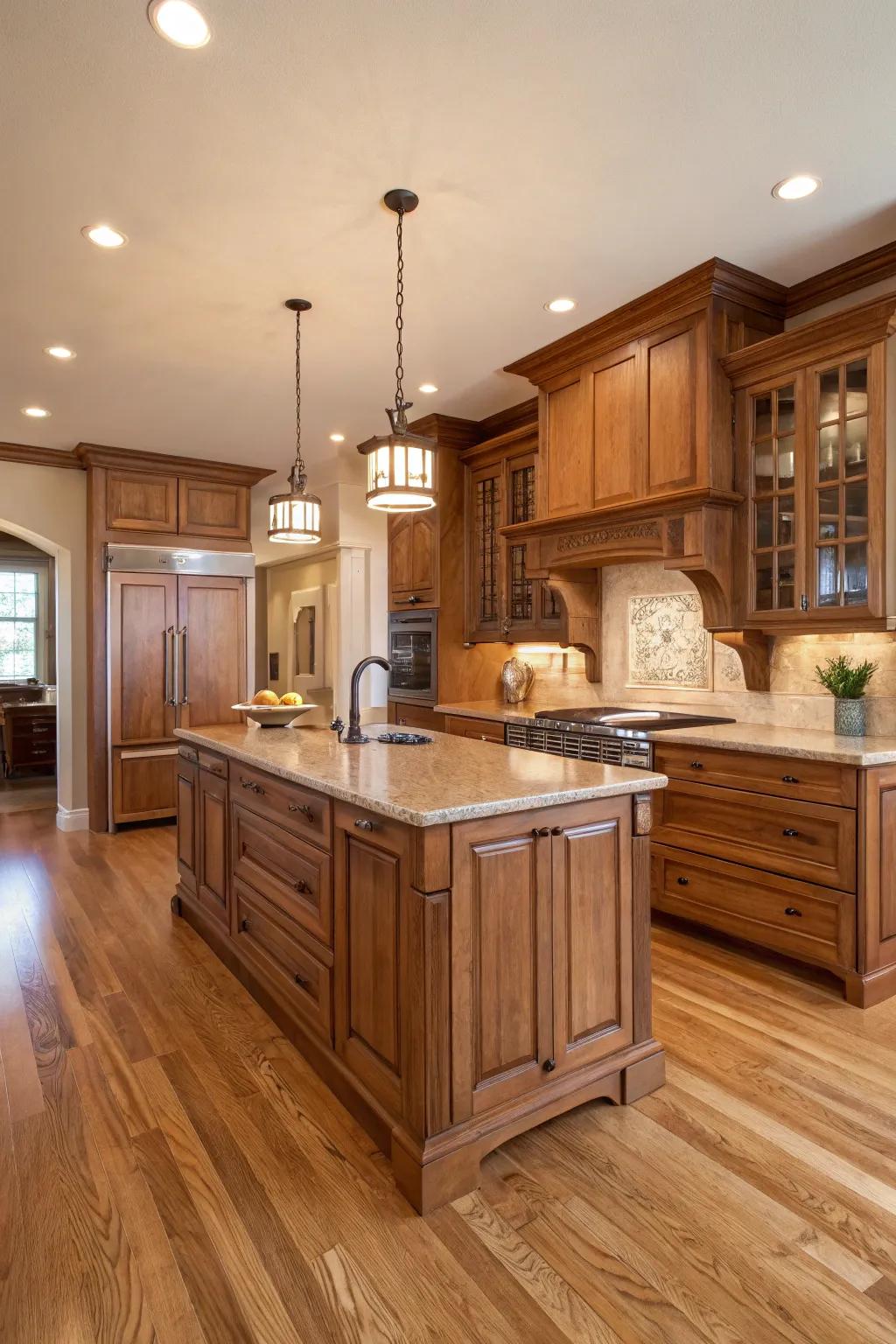 Natural wood finishes provide a timeless and sophisticated touch.