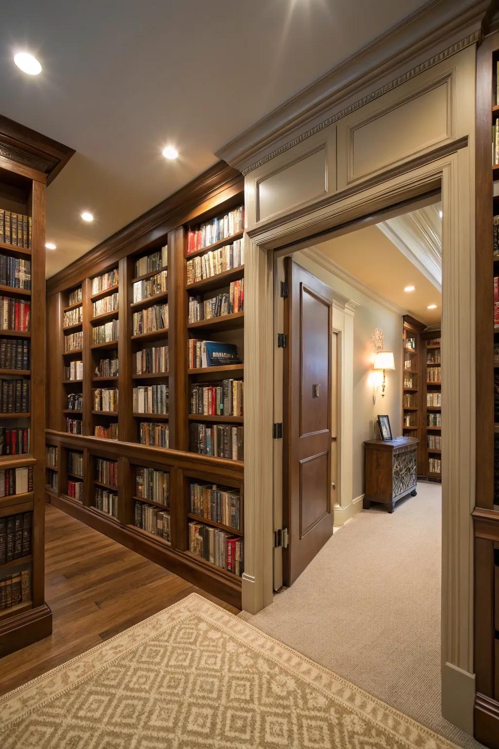 Concealed storage keeps the library tidy and elegant.