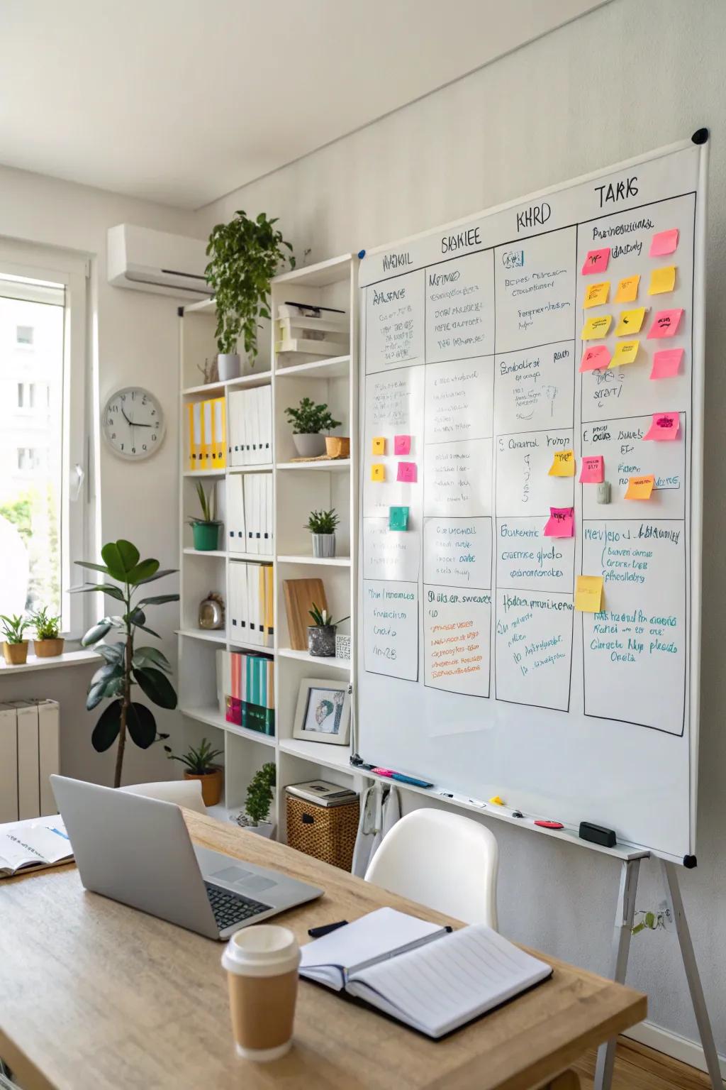 A whiteboard is perfect for organizing tasks and brainstorming.