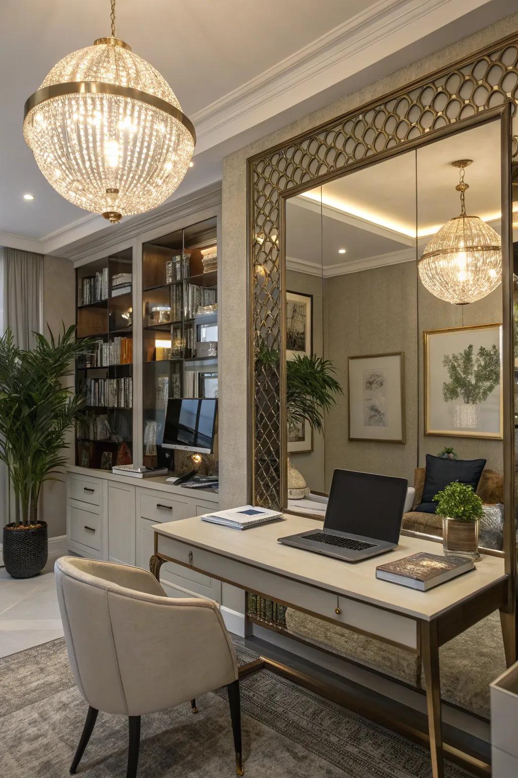 Mirrored lights amplify dimension and radiance.