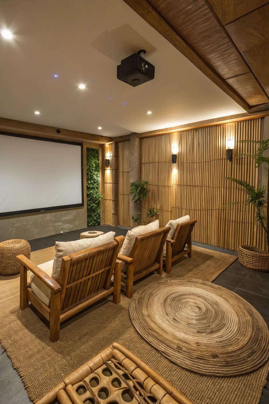 Eco-friendly seating combines style with sustainability in home theaters.