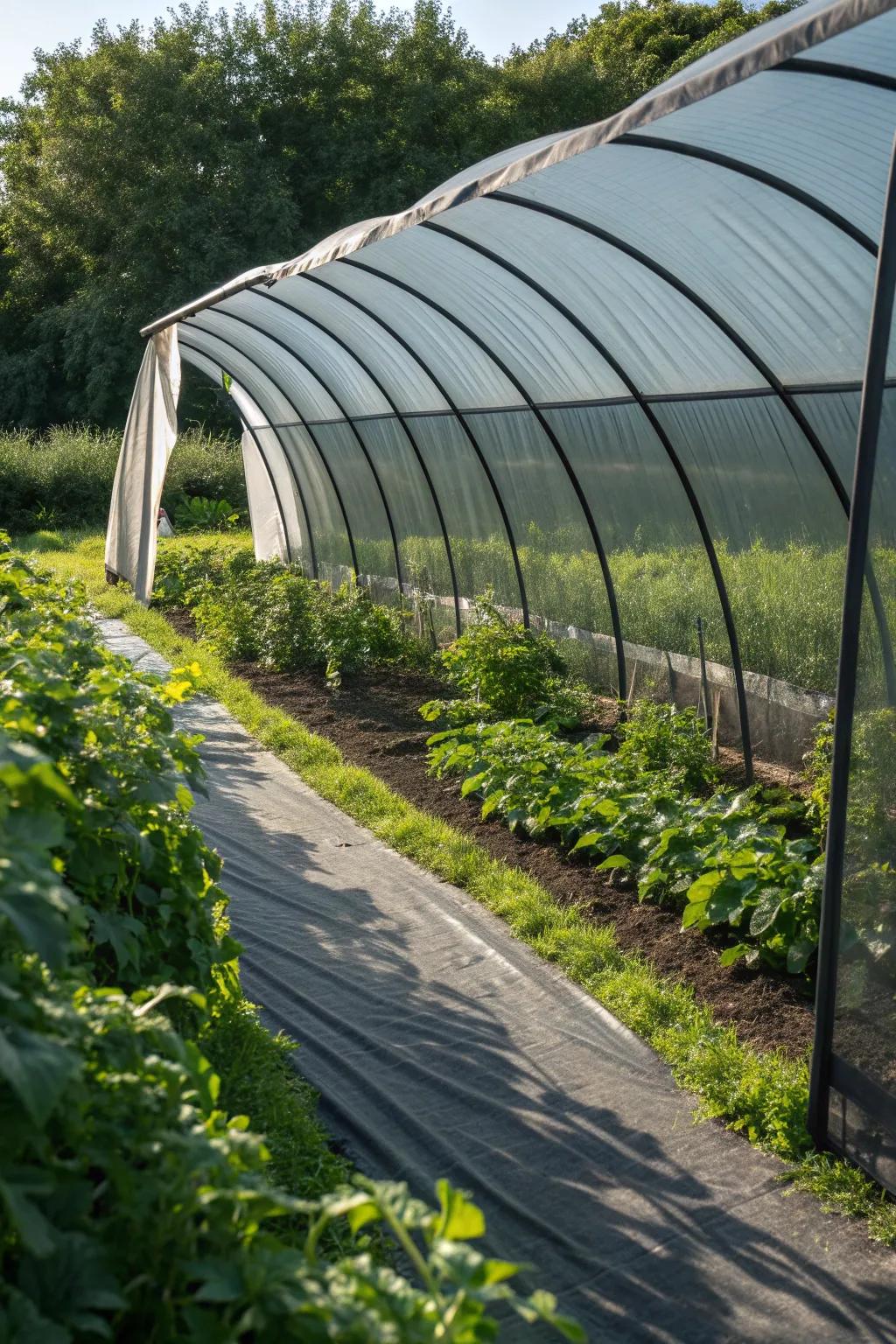Transform your garden with a stylish polytunnel and shade cloth combo for perfect light control.