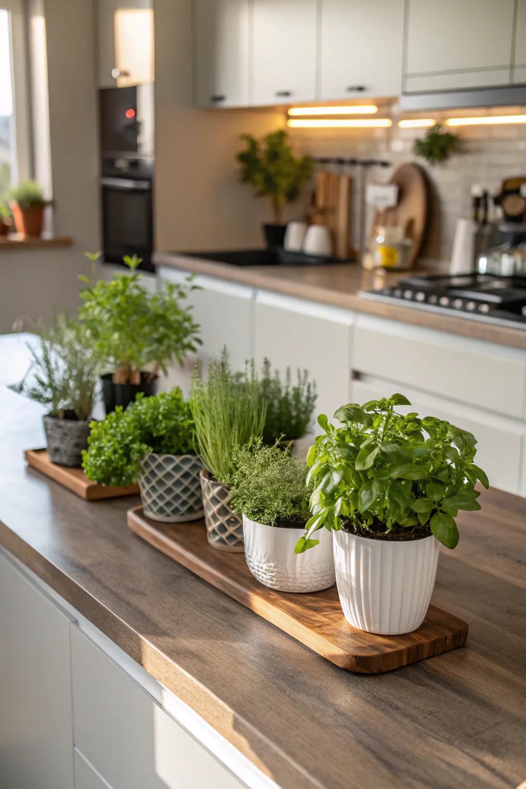 Botanicals deliver a refreshing touch of nature, brightening and enlivening the kitchen environment.