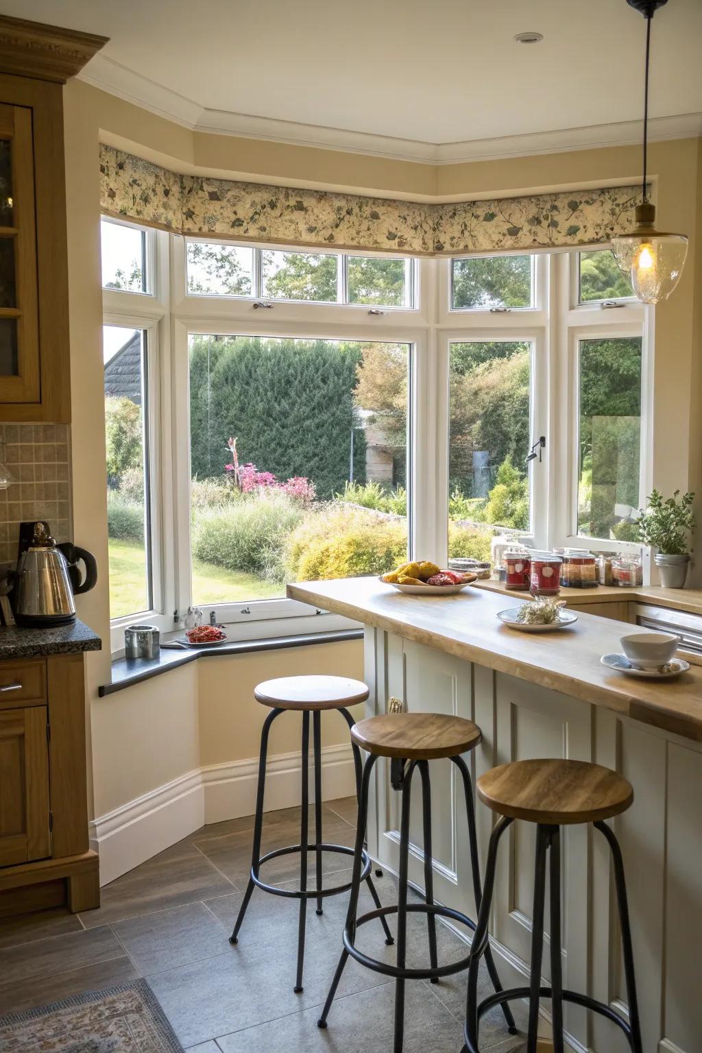 An inviting breakfast bar in your bay window.