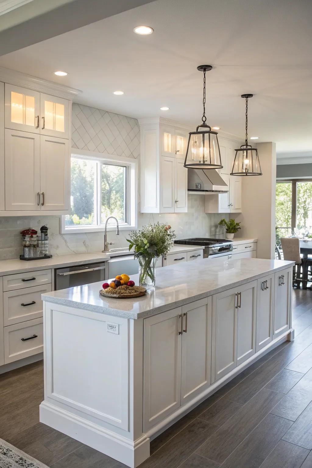 A classic kitchen with a white-on-white theme offering a serene and cohesive look.
