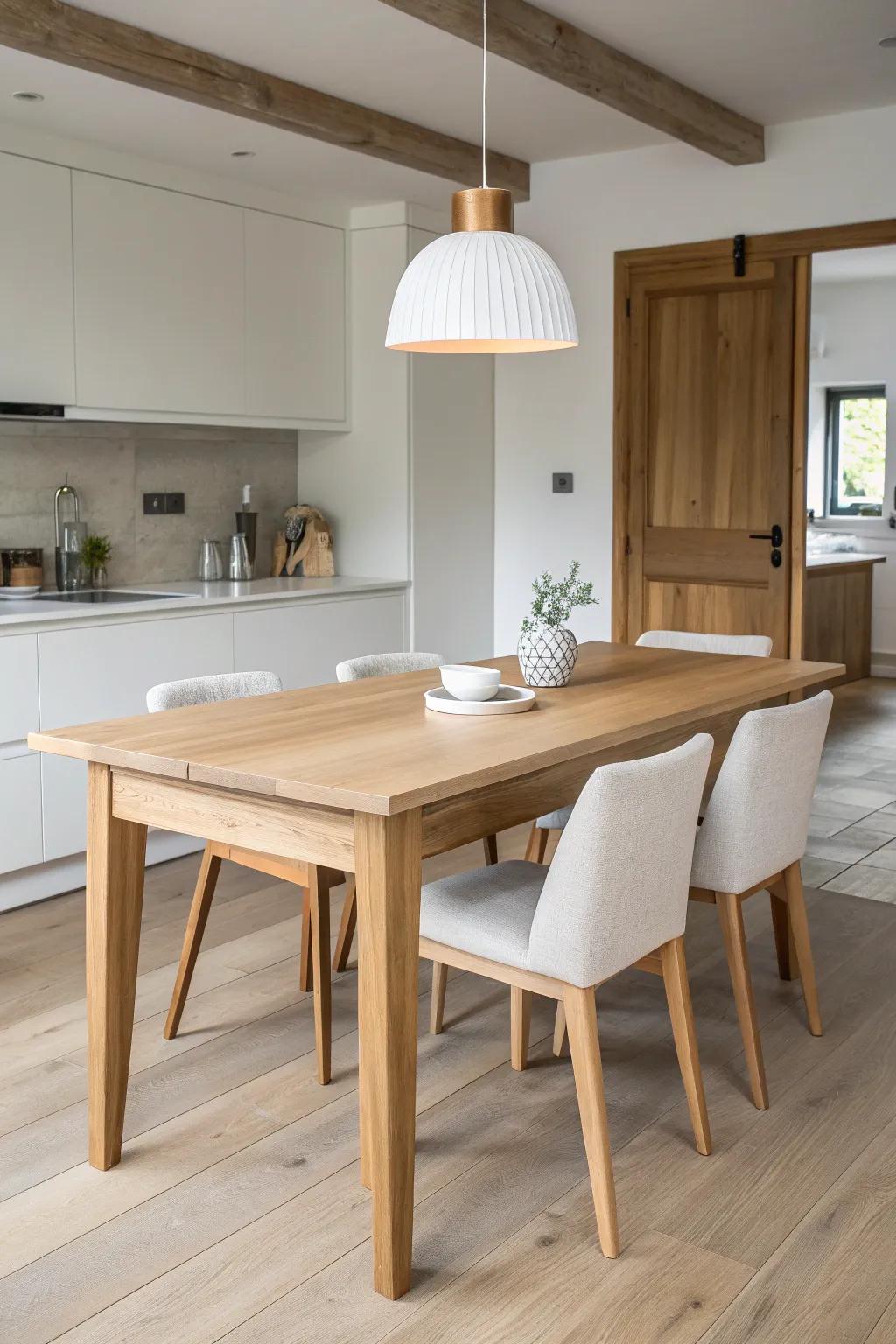 Elevate your kitchen with a seamless island-to-table extension, where Scandinavian simplicity meets boho charm.