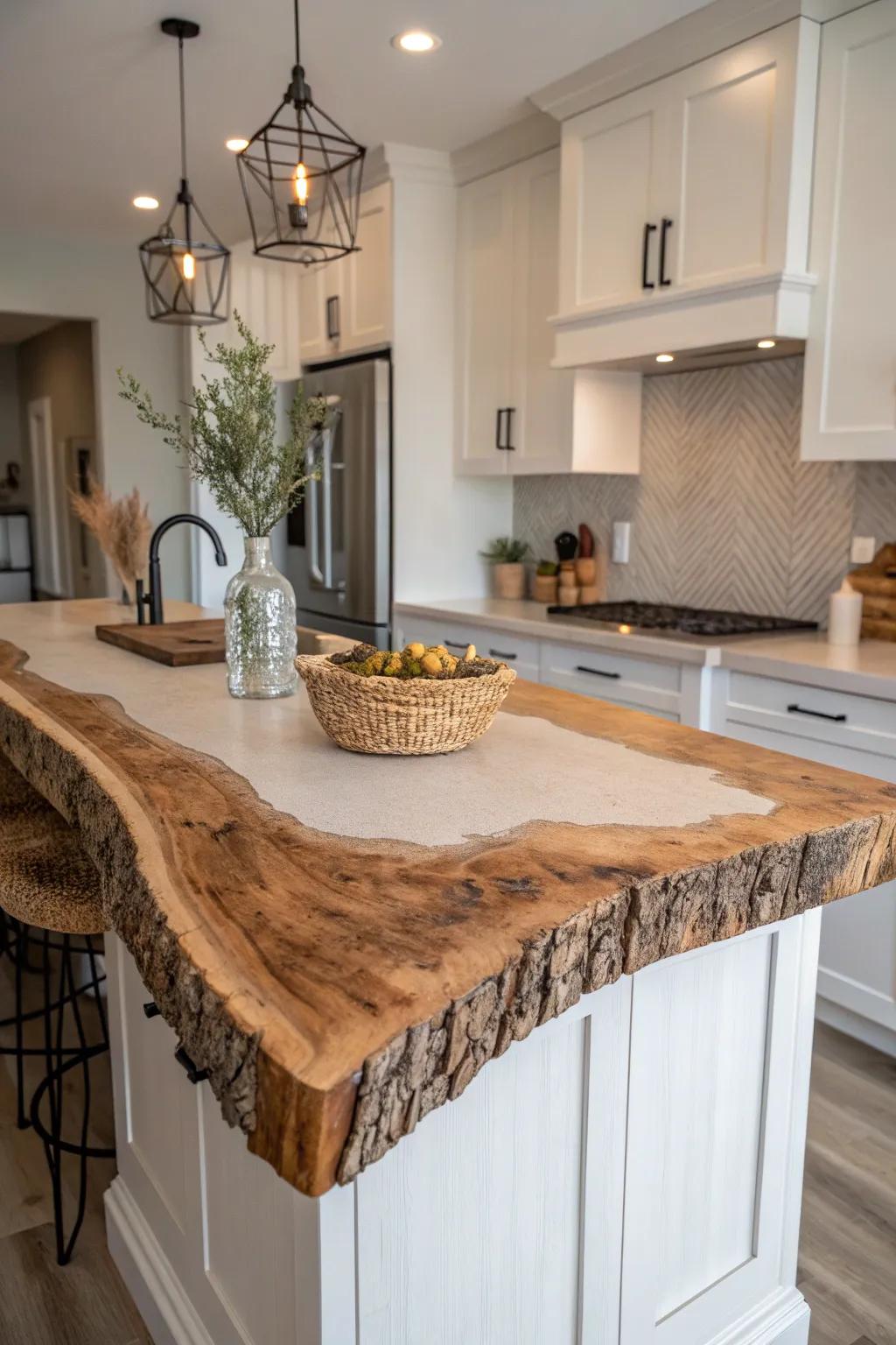 Embrace the beauty of nature with a live edge kitchen island, where craftsmanship meets elegance.