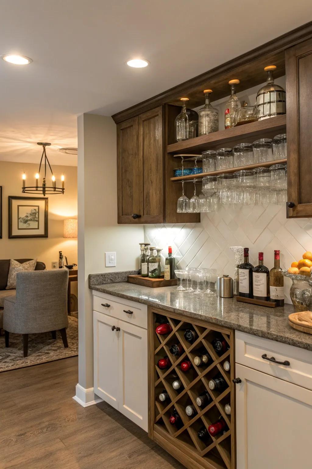 A refreshment alcove adds a fun and functional element to your kitchen.