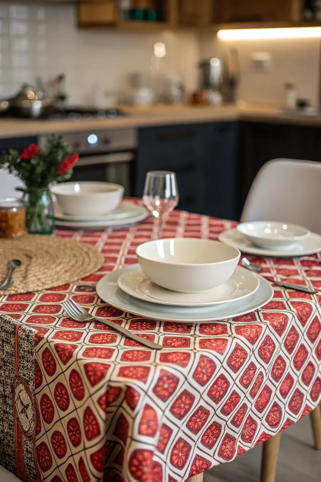A striking tablecloth adds instant style and refreshes your decor.