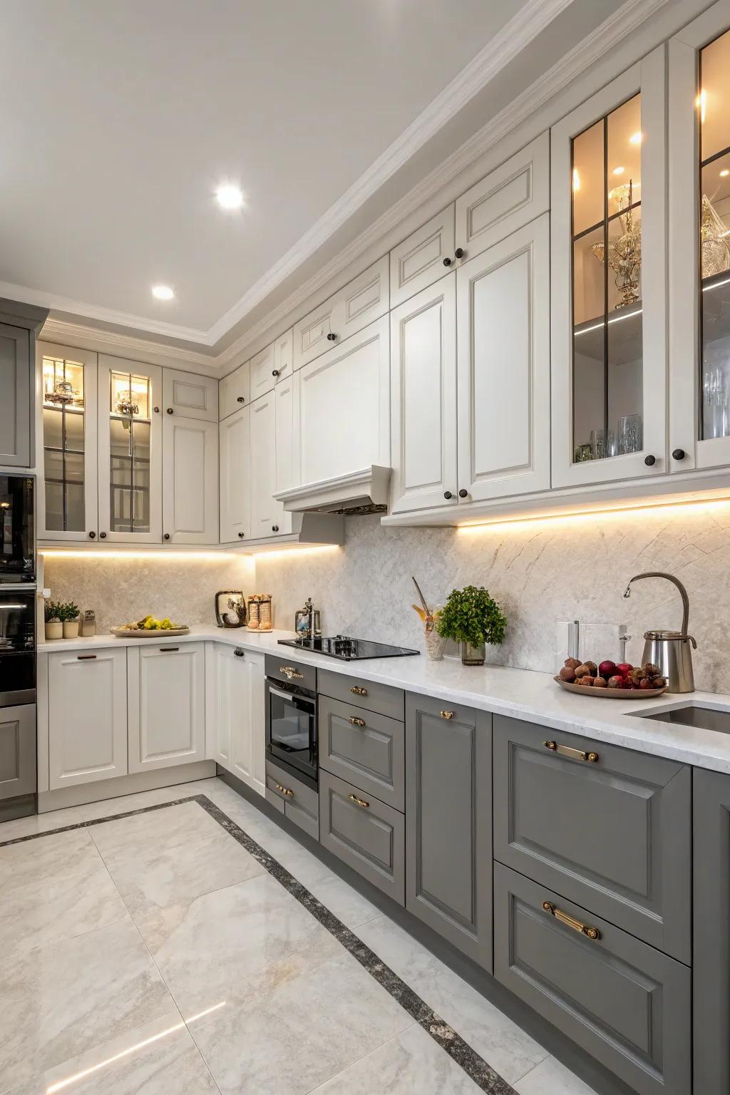 Two-tone cabinets that add a bold and modern twist.