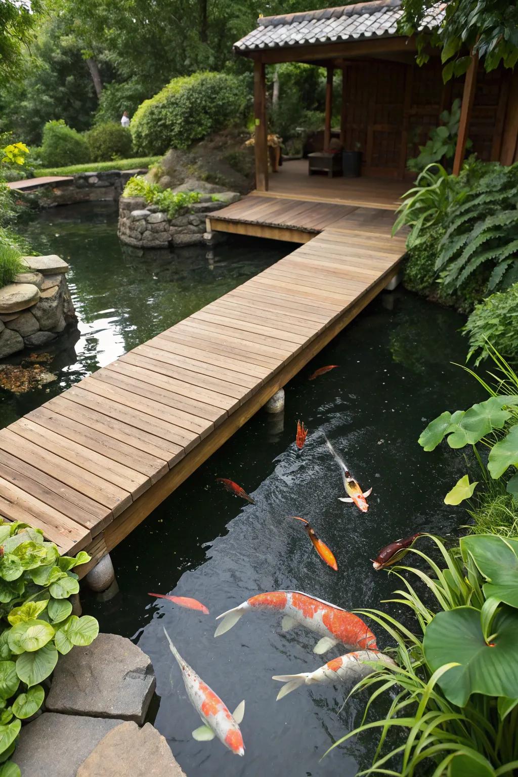 A platform over the pond offers a unique vantage point.