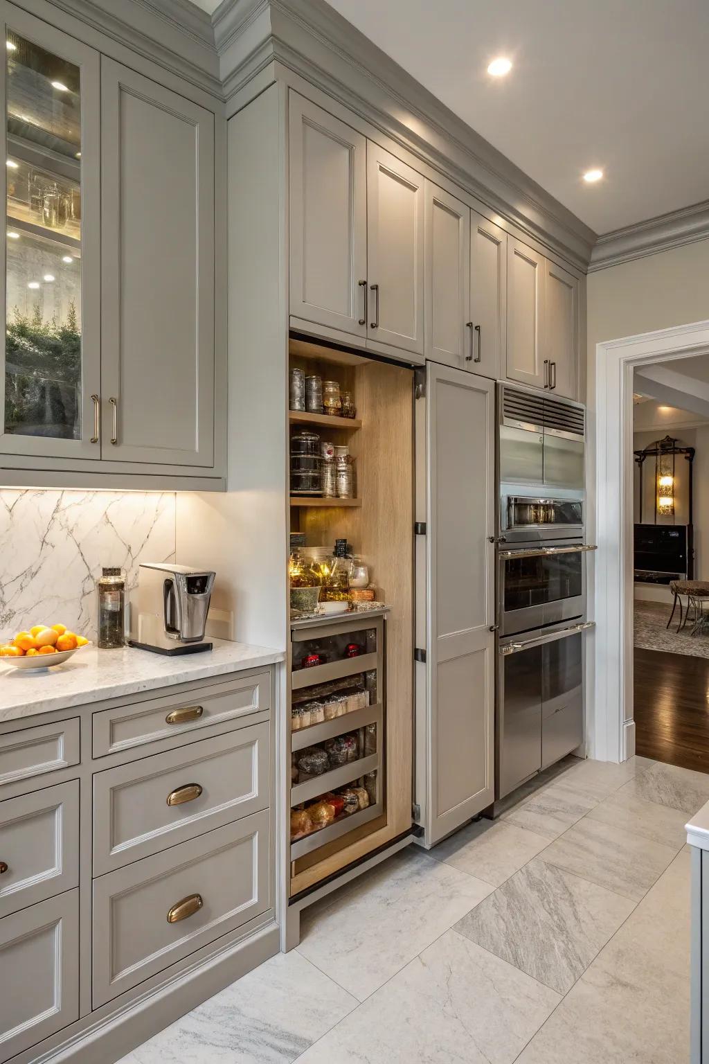 A kitchen featuring a hidden butler's pantry for seamless organization.