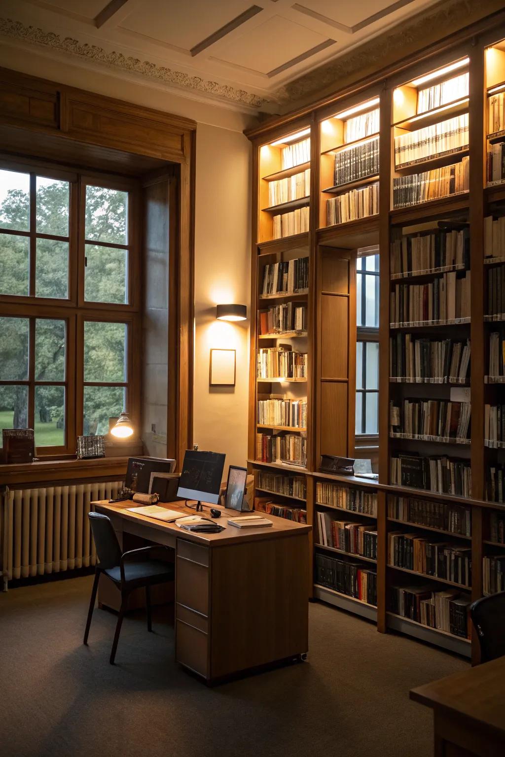 Add a touch of drama with backlit shelving.