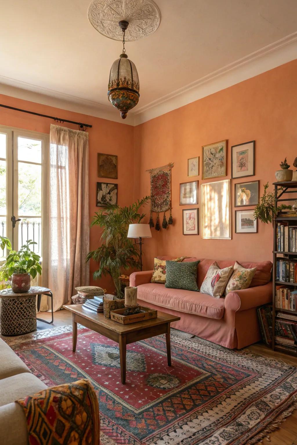 Apricot hues infuse distinctive charm and warmth.