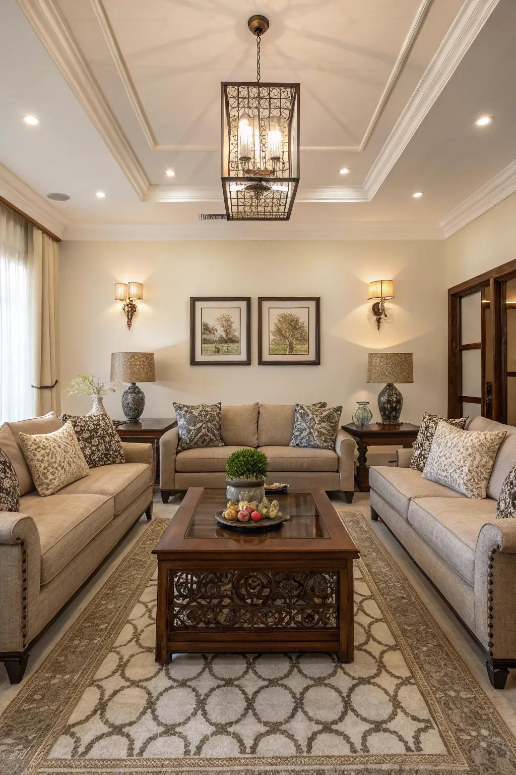 Symmetry and balance create a harmonious living room setting.