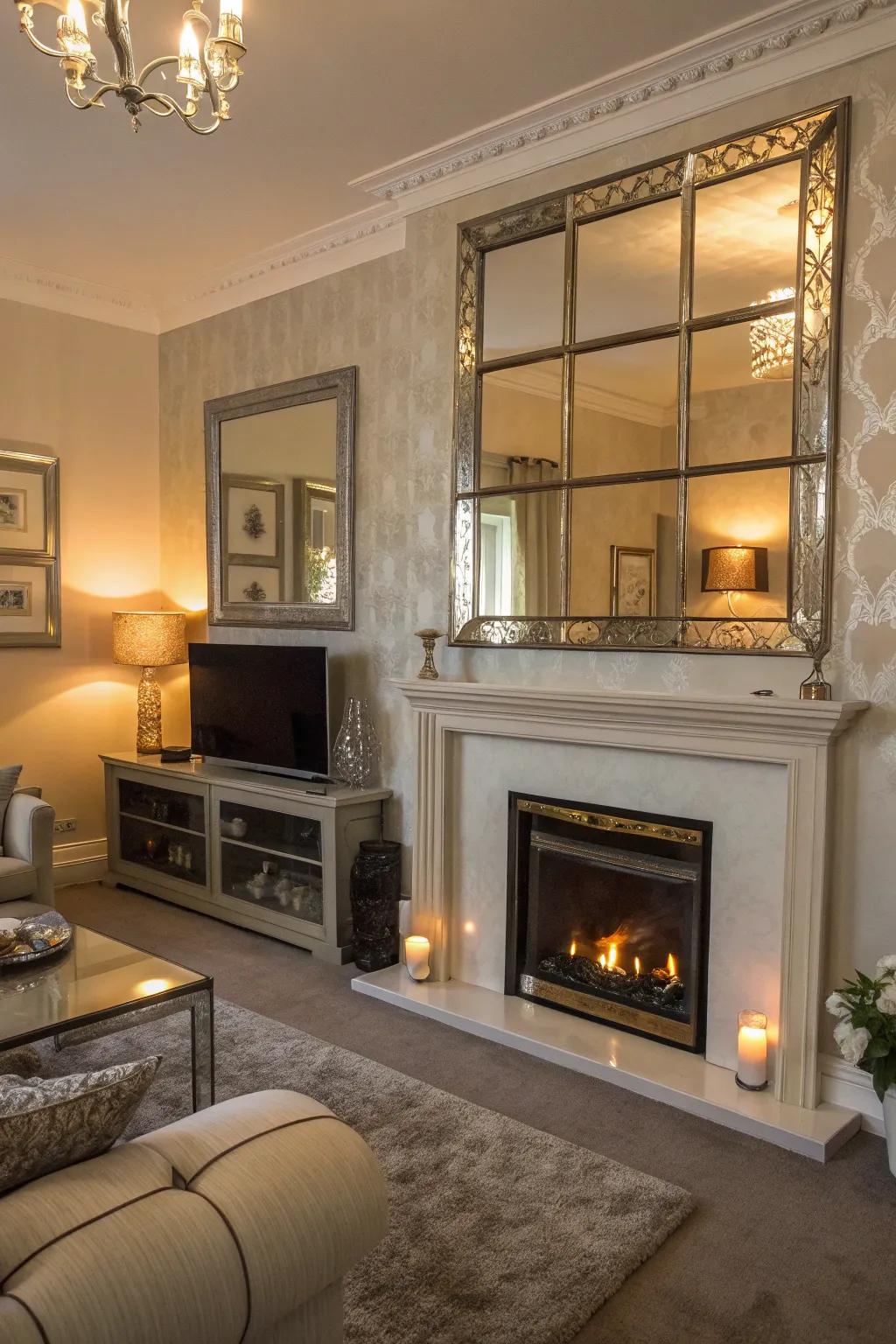 Mirrored accents amplify light and expand the area.