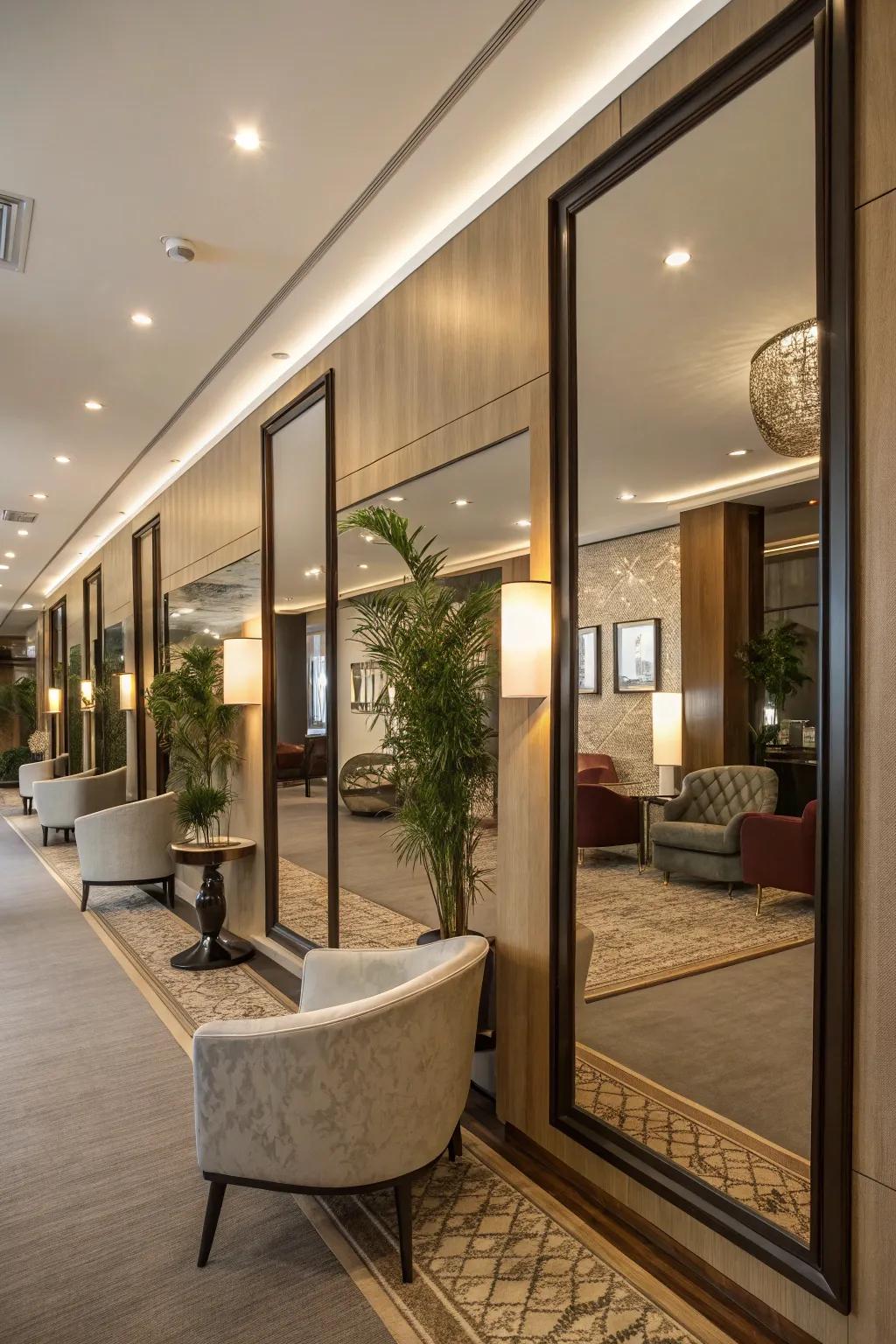 Mirrors amplify light and create an illusion of space in the living room.