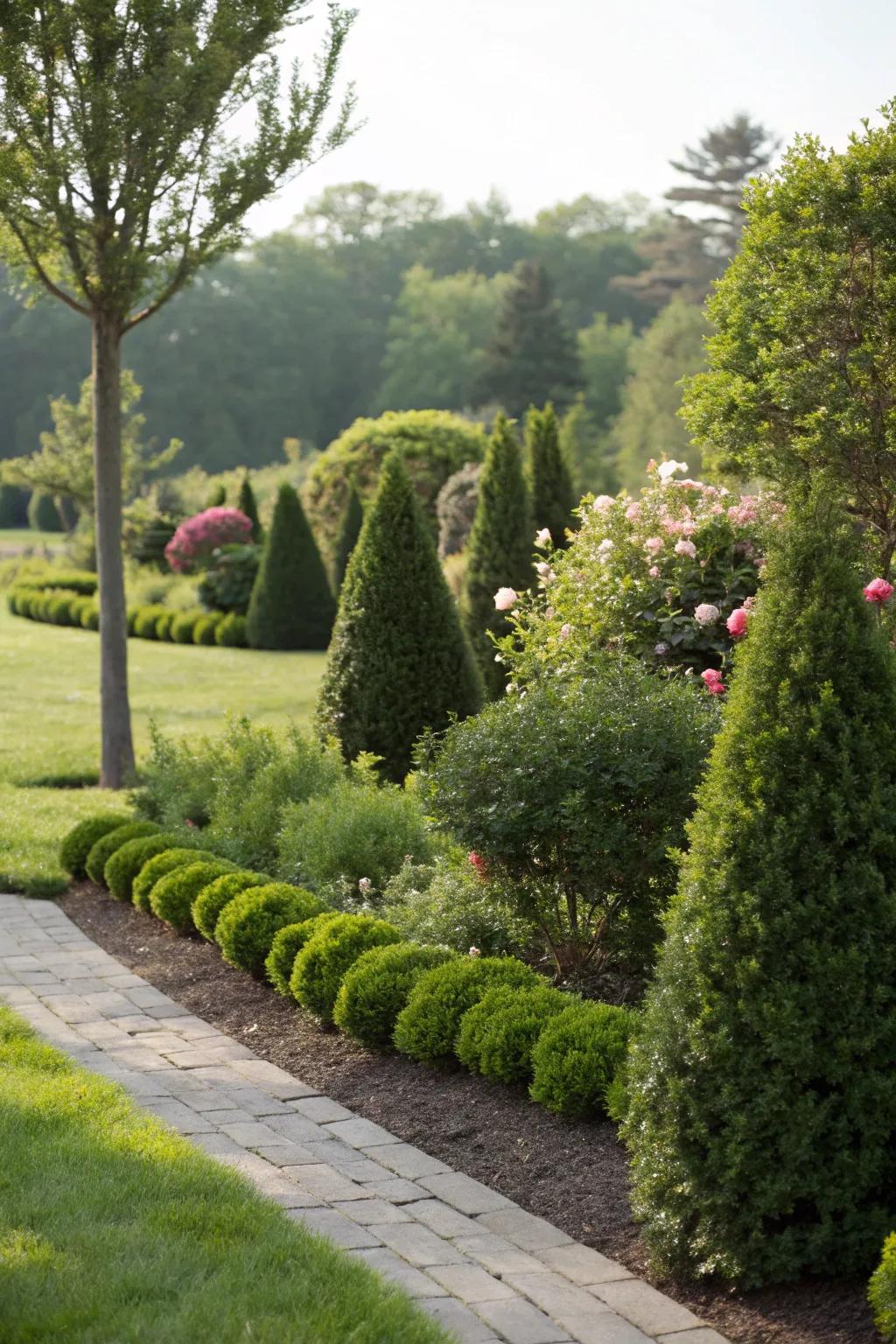 Dwarf evergreens offer year-round structure and greenery.