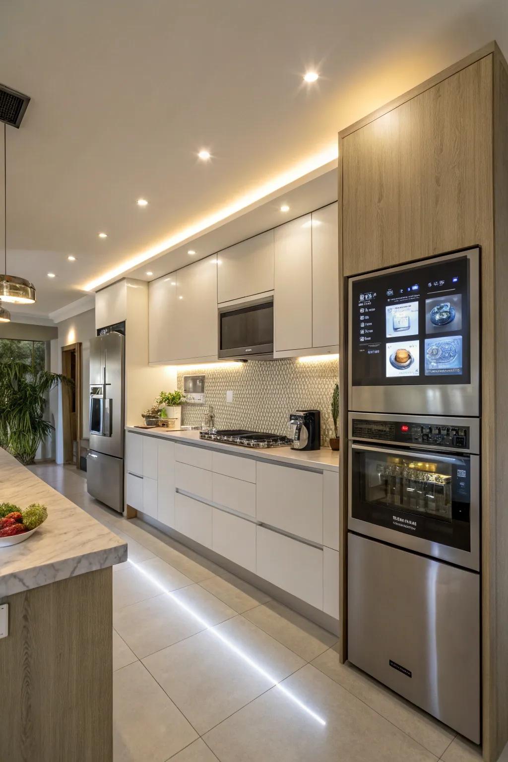 Smart technology integration enhances convenience and functionality in luxury kitchens.