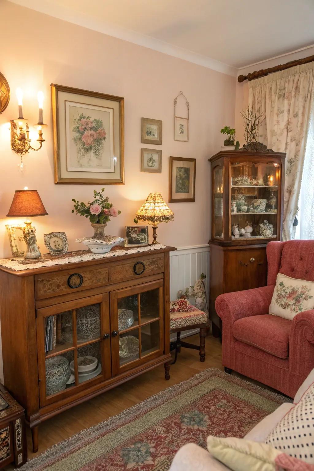Vintage finds add character and charm to this stylish living room.