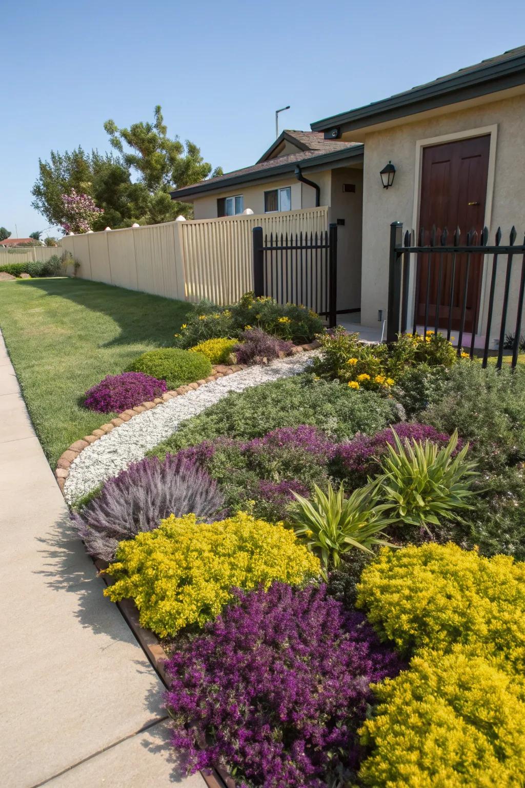 Contrasting colors add vibrancy to a minimalist yard.