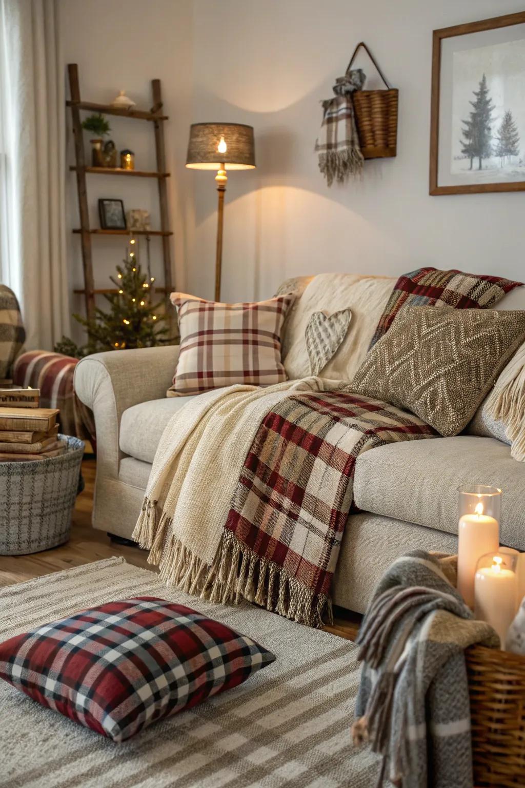 Classic textiles add a classic touch to the modern living room.