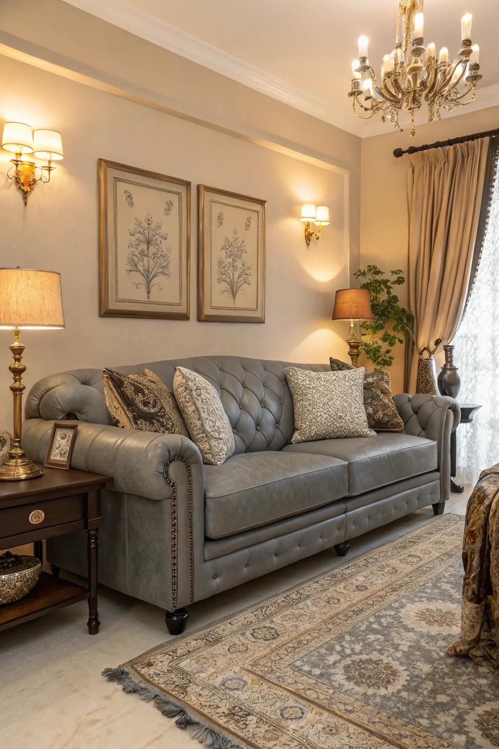 Luxurious textiles infusing elegance to a contemporary family room.