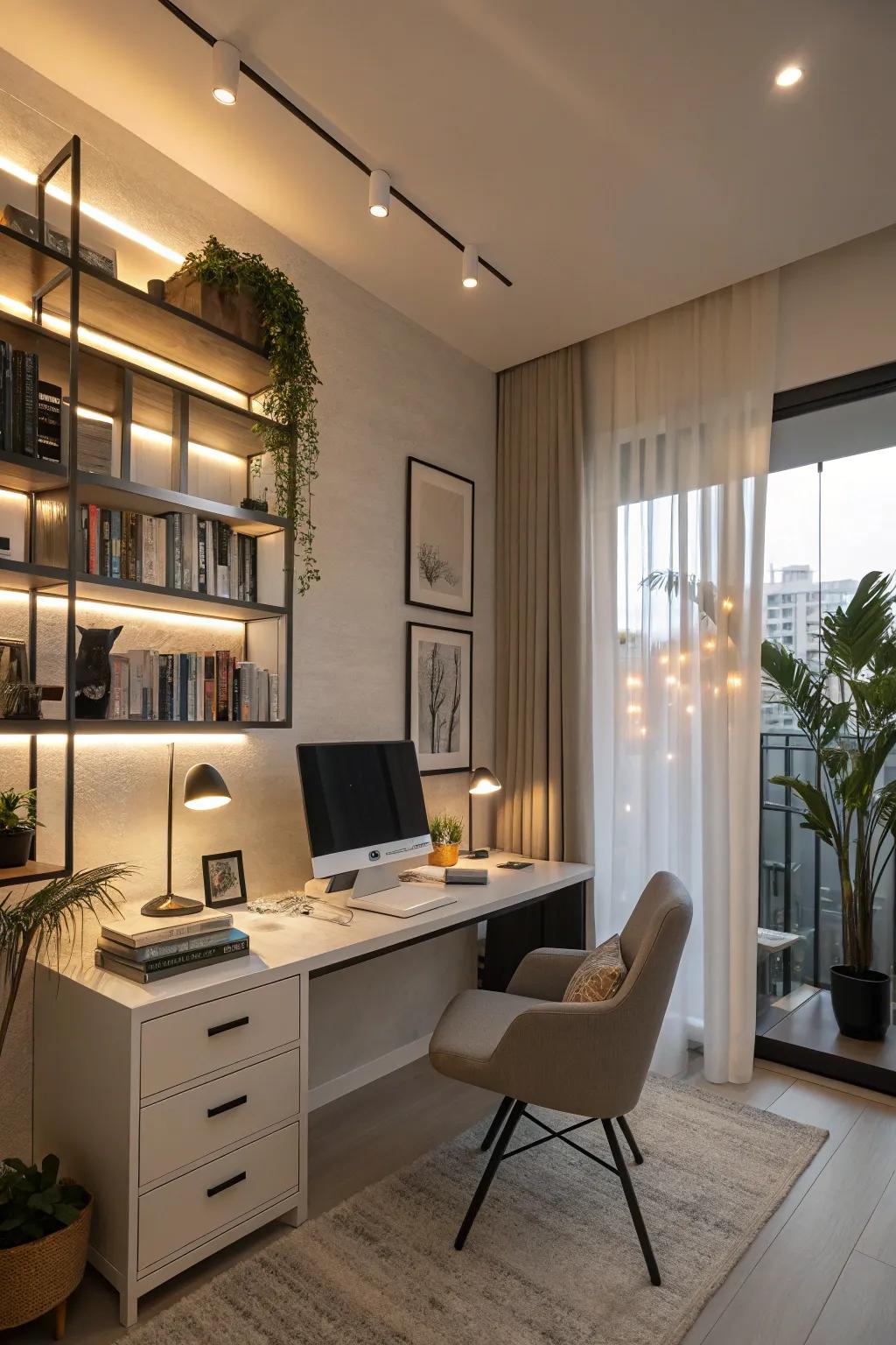 Varied lighting creating a dynamic office environment.