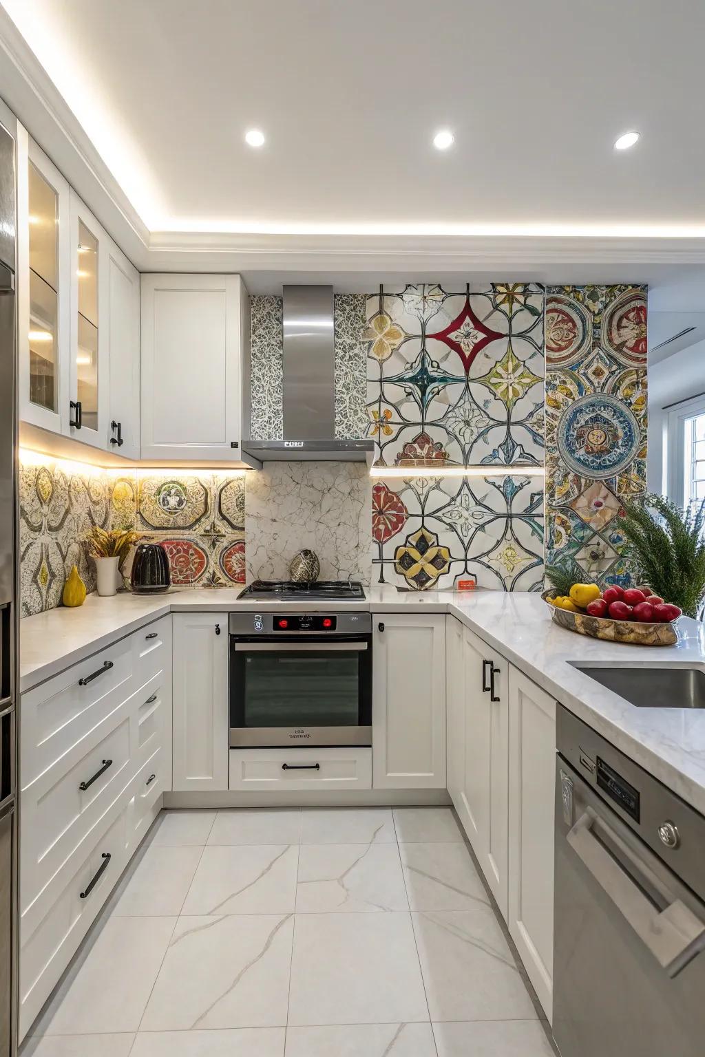Custom art tiles turn your kitchen into a gallery.
