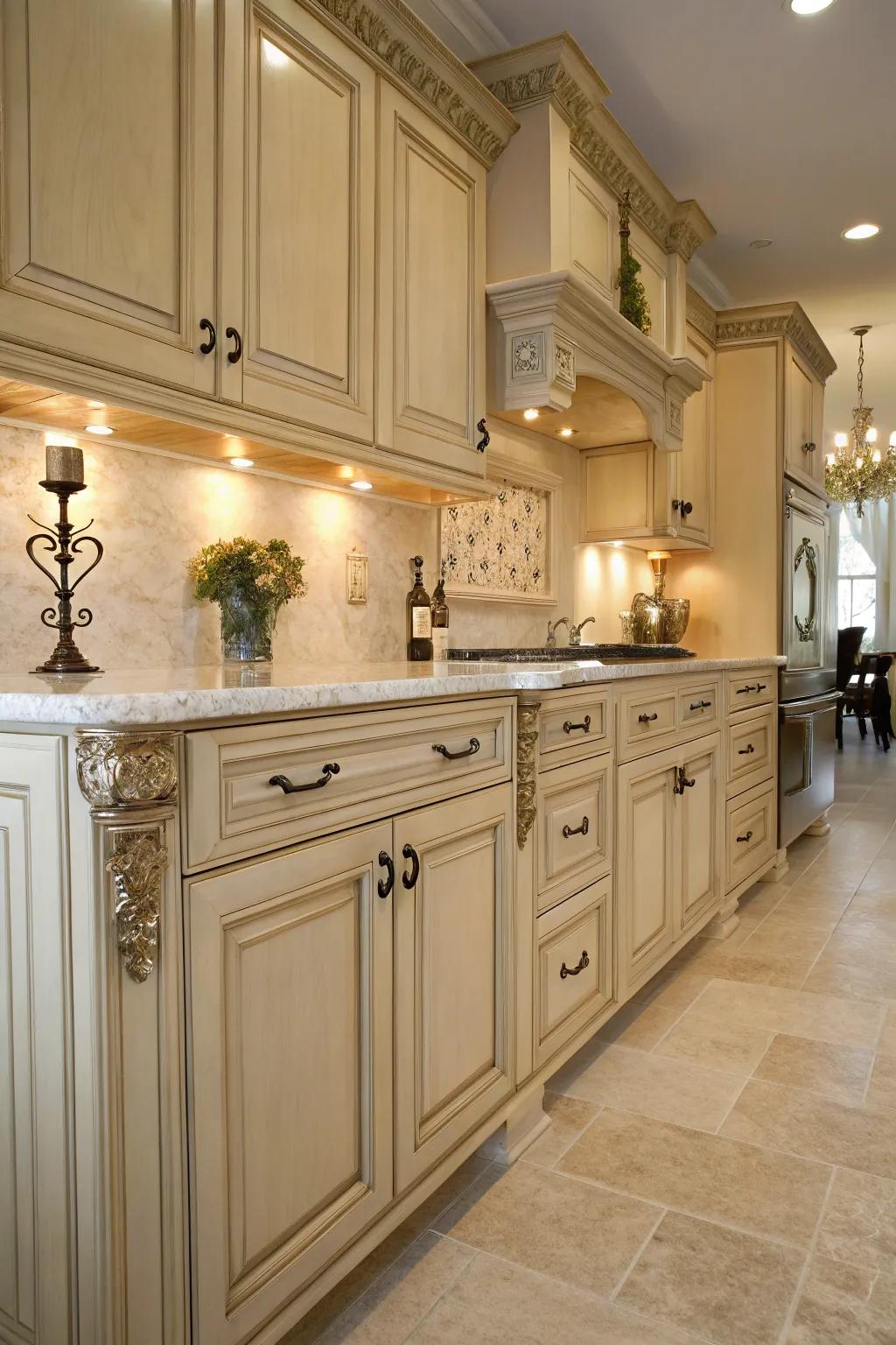 Subtle decorative elements enhance the elegance of light maple cabinets.