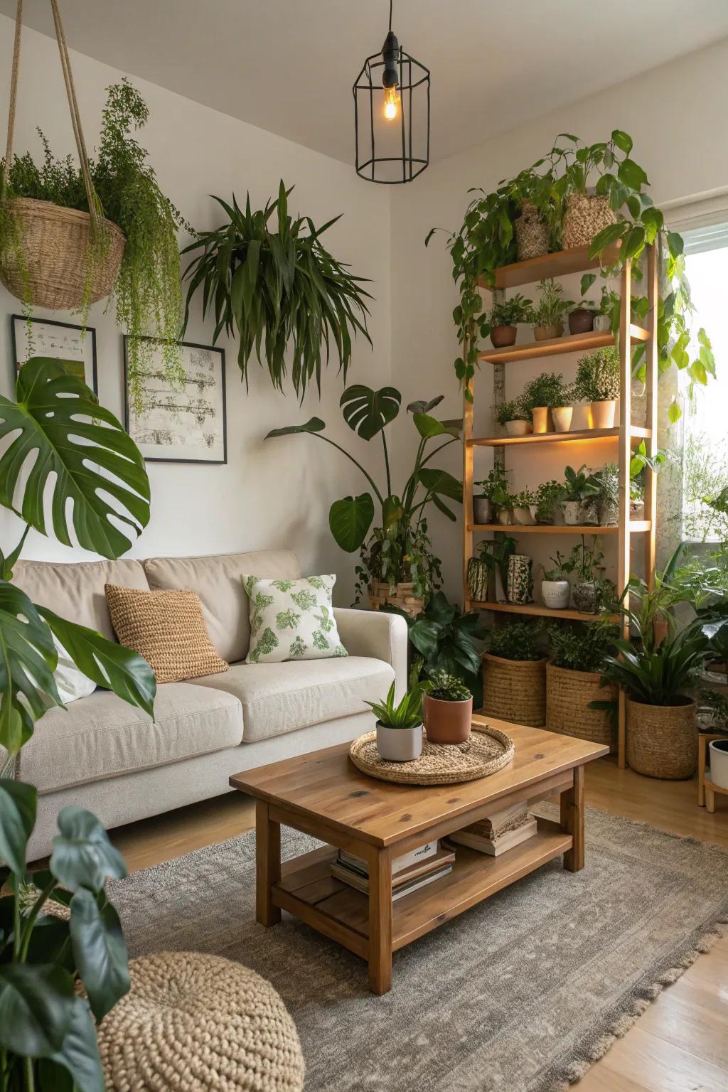 Indoor greenery enhances the freshness and vitality of this lodge's interior.