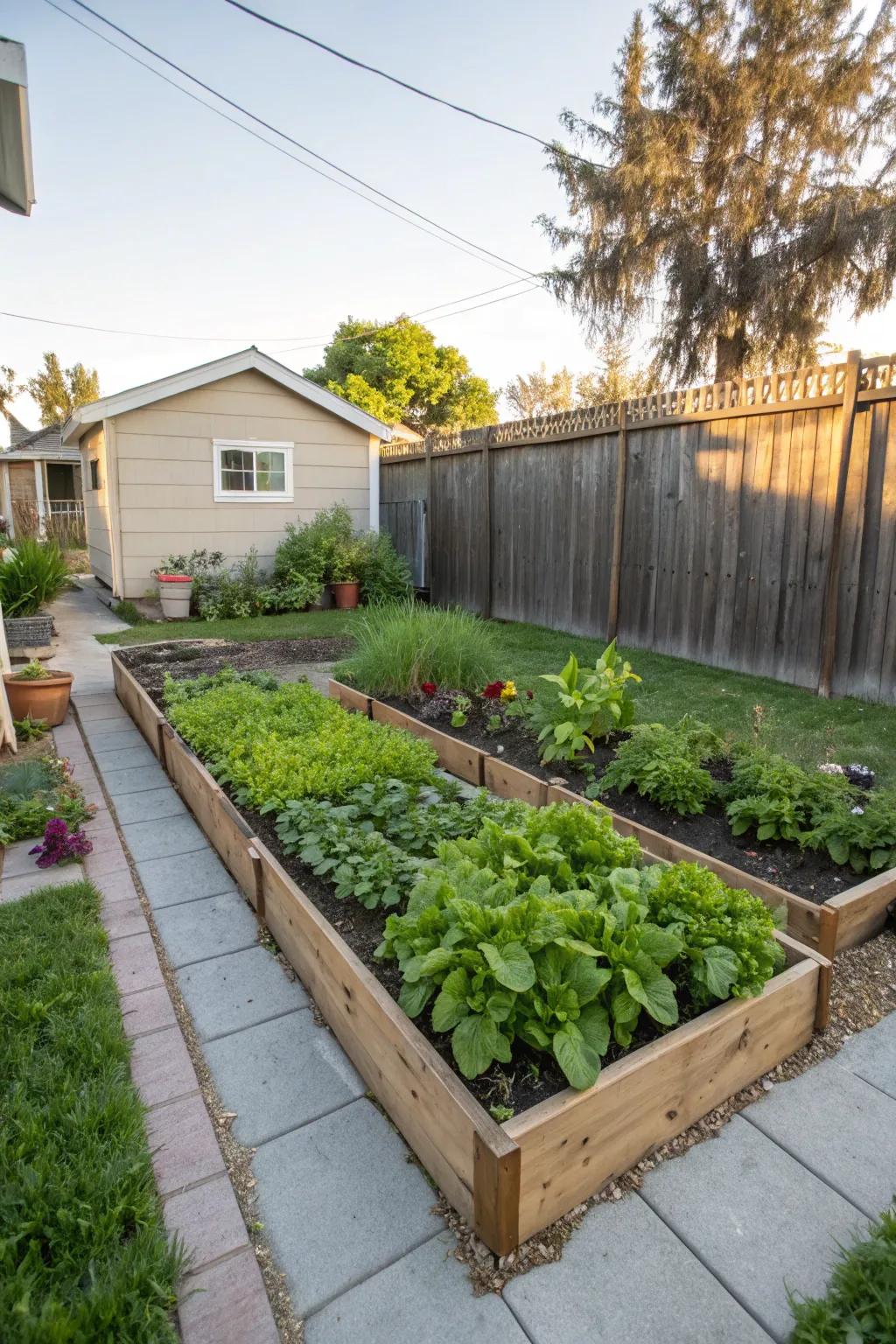 A herb or vegetable bed provides fresh ingredients and beauty.