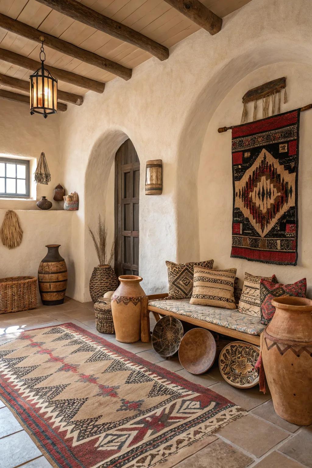 Stucco walls enrich unique texture and character.