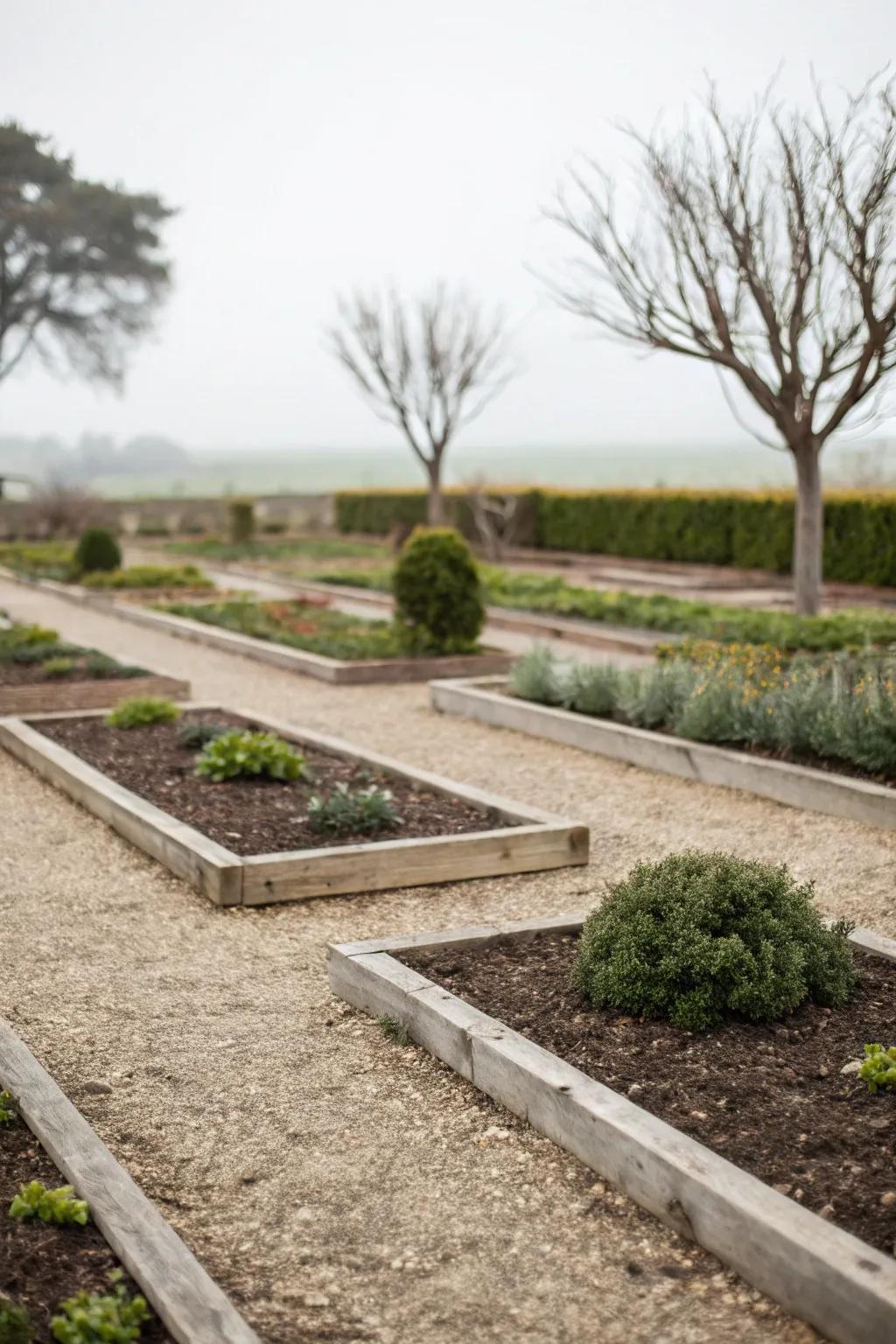 Minimalist mulch borders create understated beauty.