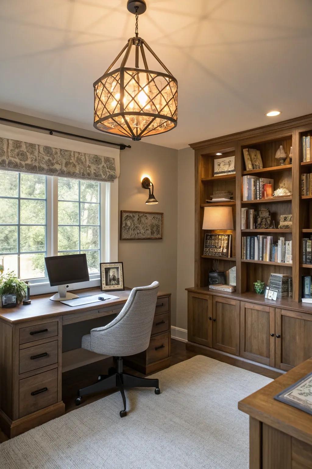 A dramatic lighting piece amplifies the aesthetic appeal of your virtual meeting backdrop.