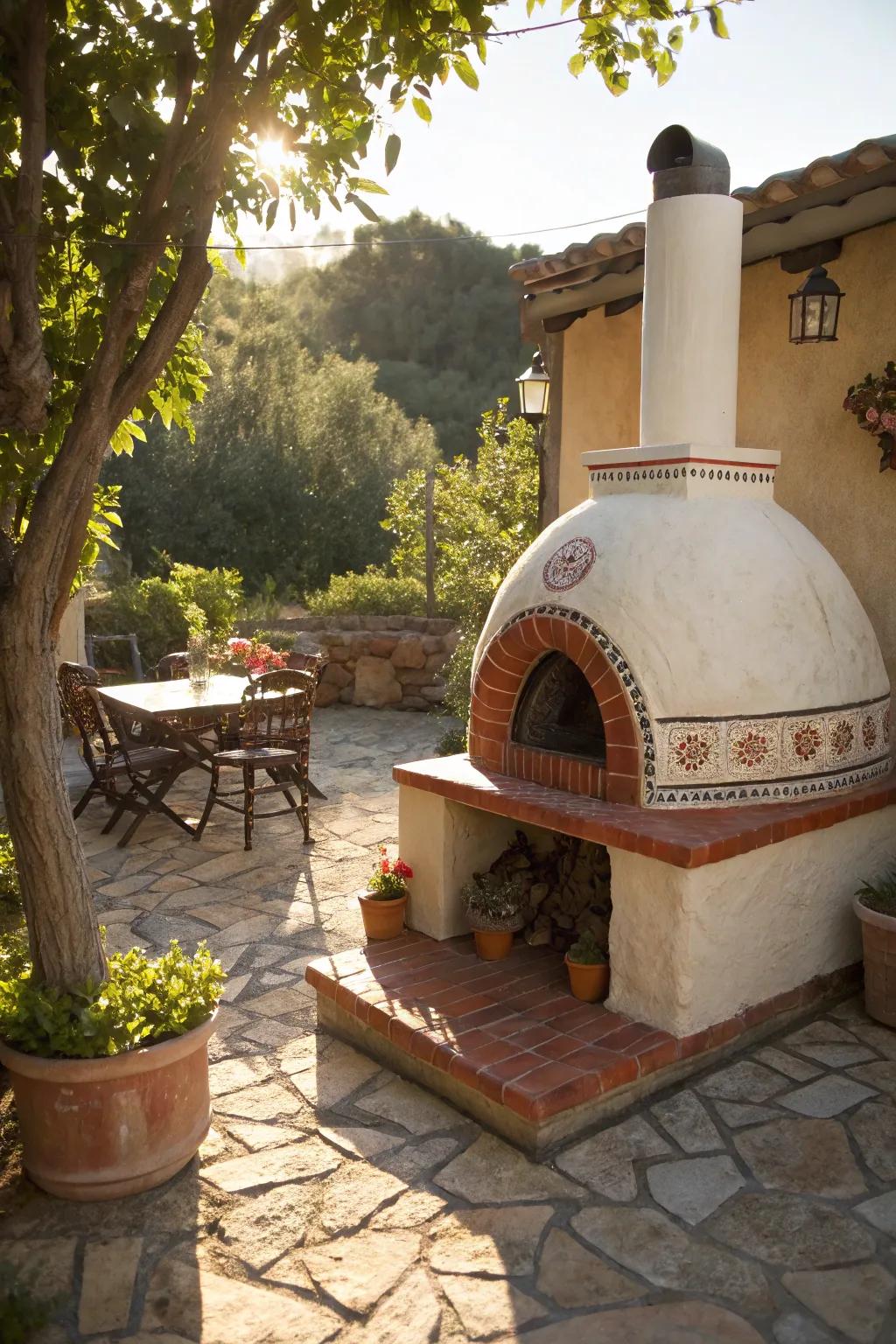 A Mediterranean-inspired pizza oven that brings a coastal feel to your backyard.