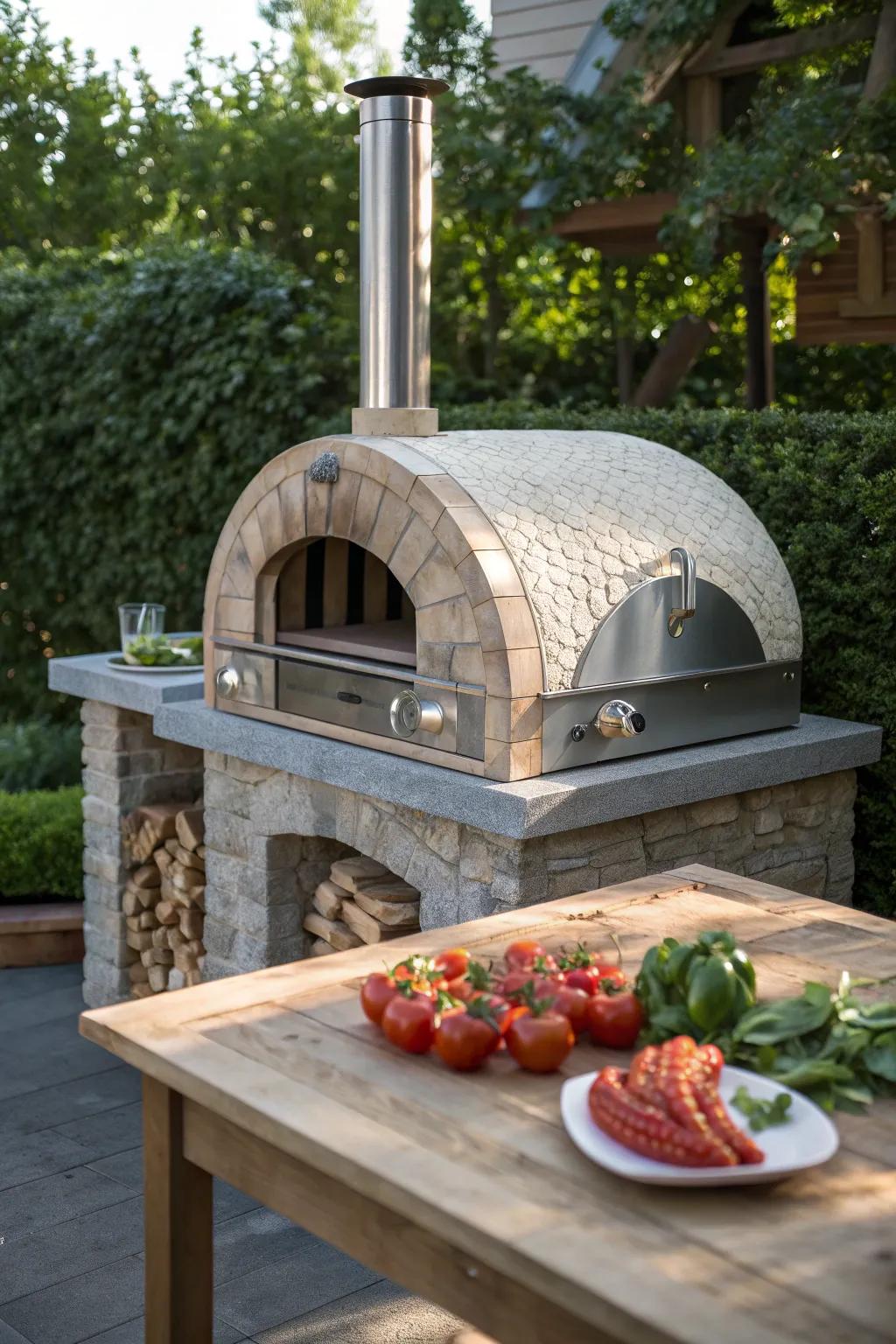 Elevate your outdoor dining with a stunning multi-function cooking station that blends simplicity with natural beauty.