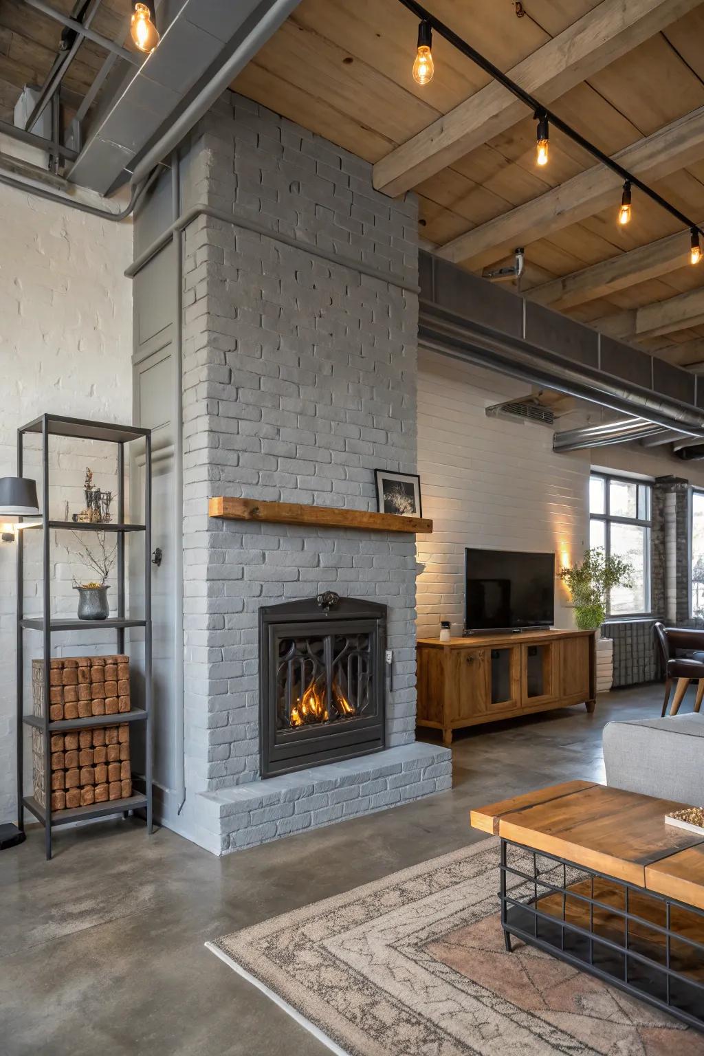 A gray-painted fireplace crafting a fabrication vibe.