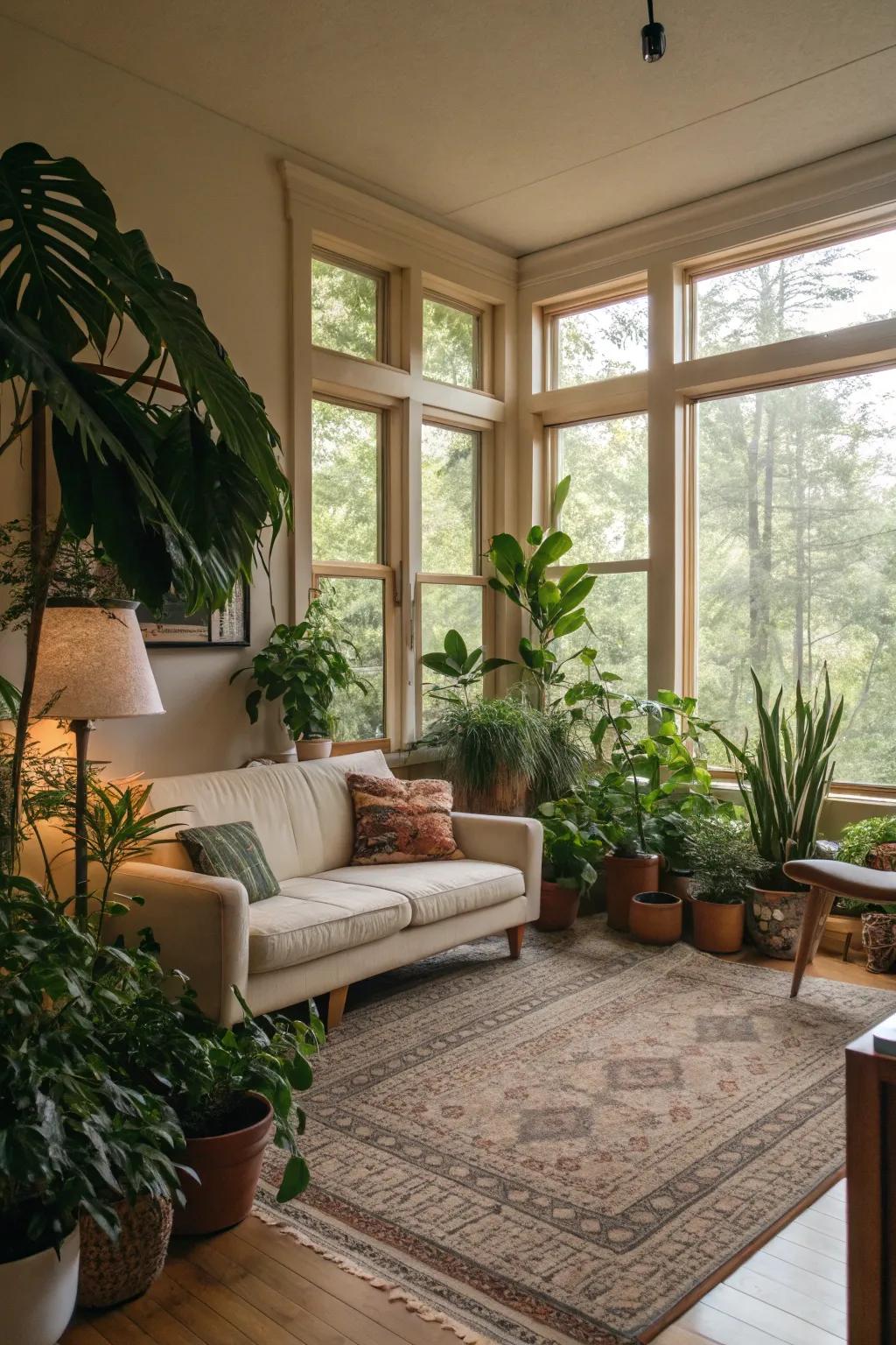 Natural elements adding vibrancy and freshness to the living room.