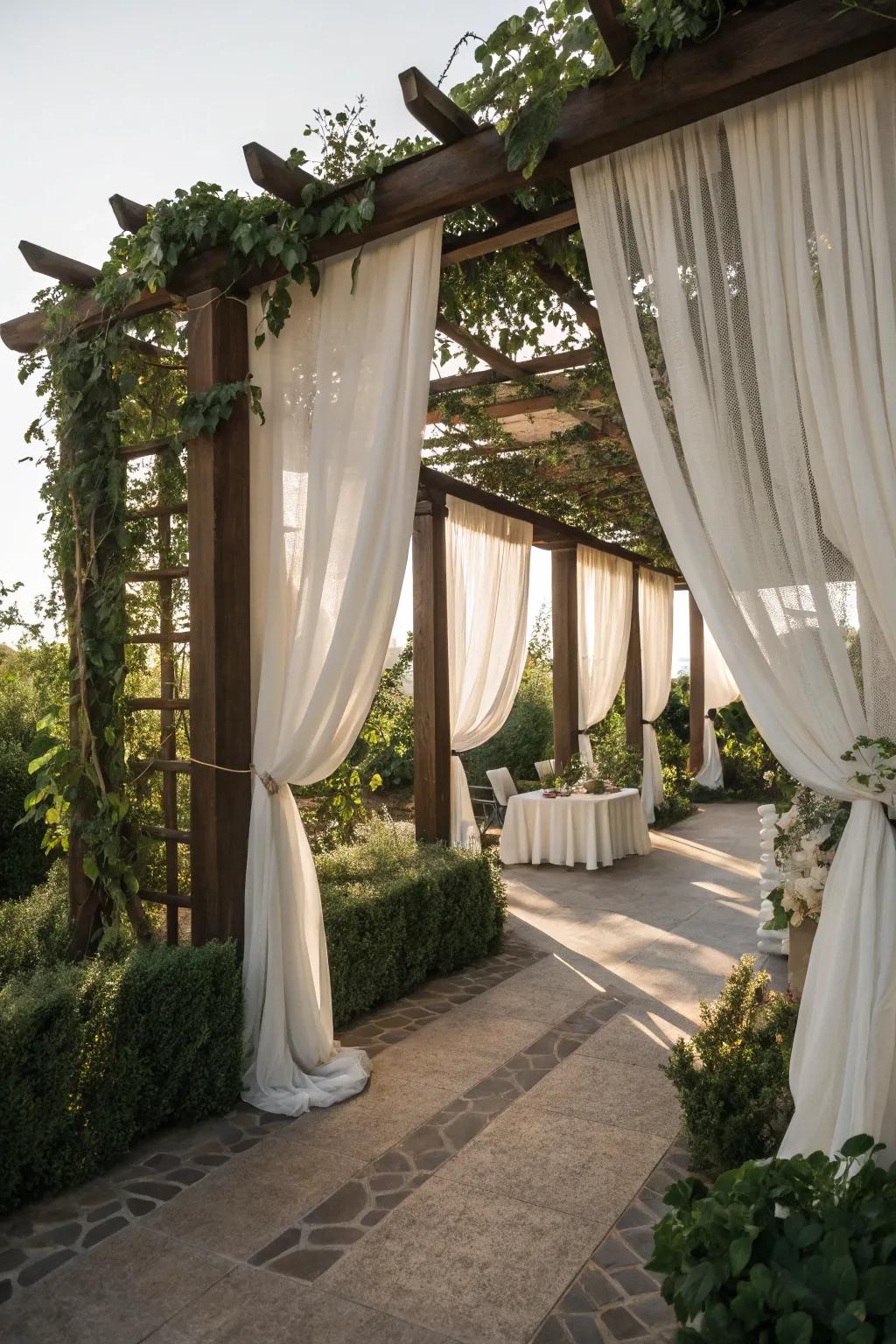 Draped curtains add privacy and elegance to your shade.