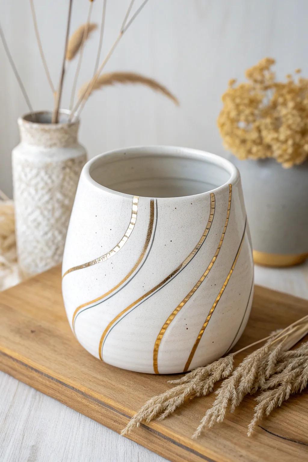 Elevate your space with chic metallic accents on minimalist pots.