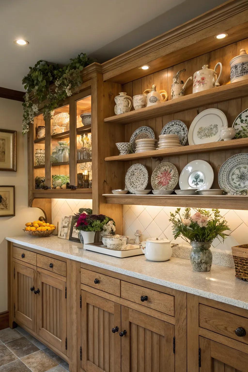 Open shelving showcases your treasures and adds a spacious feel.